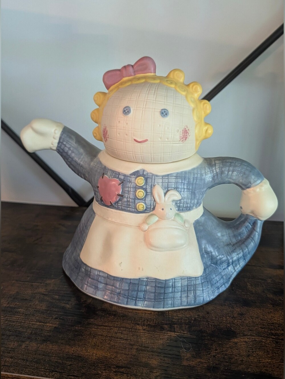 Vintage Treasure Craft Rag Doll Teapot Sugar Made In USA 🫖